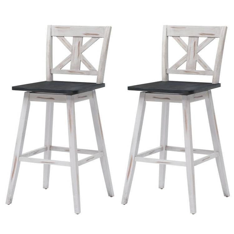 Set of 2 White Wood 29-in Modern Kitchen Dining Farmhouse Swivel Seat Barstools - The Sturdy Wood Company