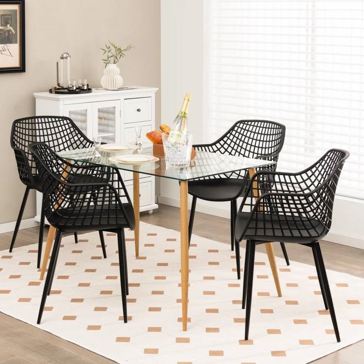 Set of 4 Mid-Century Modern Black Mesh Dining Chair with Ergonomic Backrest - The Sturdy Wood Company