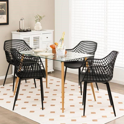 Set of 4 Mid-Century Modern Black Mesh Dining Chair with Ergonomic Backrest - The Sturdy Wood Company