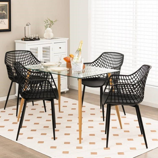 Set of 4 Mid-Century Modern Black Mesh Dining Chair with Ergonomic Backrest - The Sturdy Wood Company