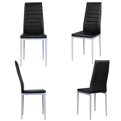 Set of 4 Modern High Back Black PVC Leather Dining Chairs with Metal Legs - The Sturdy Wood Company