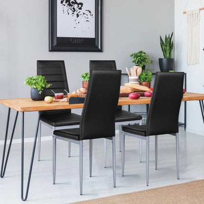 Set of 4 Modern High Back Black PVC Leather Dining Chairs with Metal Legs - The Sturdy Wood Company