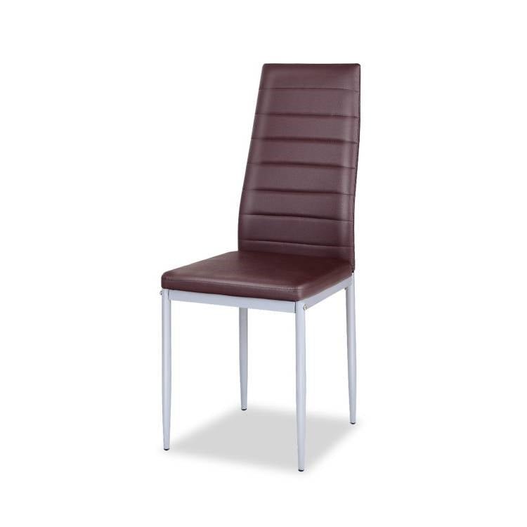 Set of 4 Modern High Back Brown PVC Leather Dining Chairs with Metal Legs - The Sturdy Wood Company