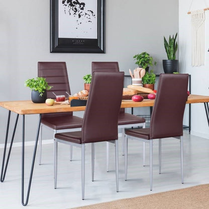 Set of 4 Modern High Back Brown PVC Leather Dining Chairs with Metal Legs - The Sturdy Wood Company