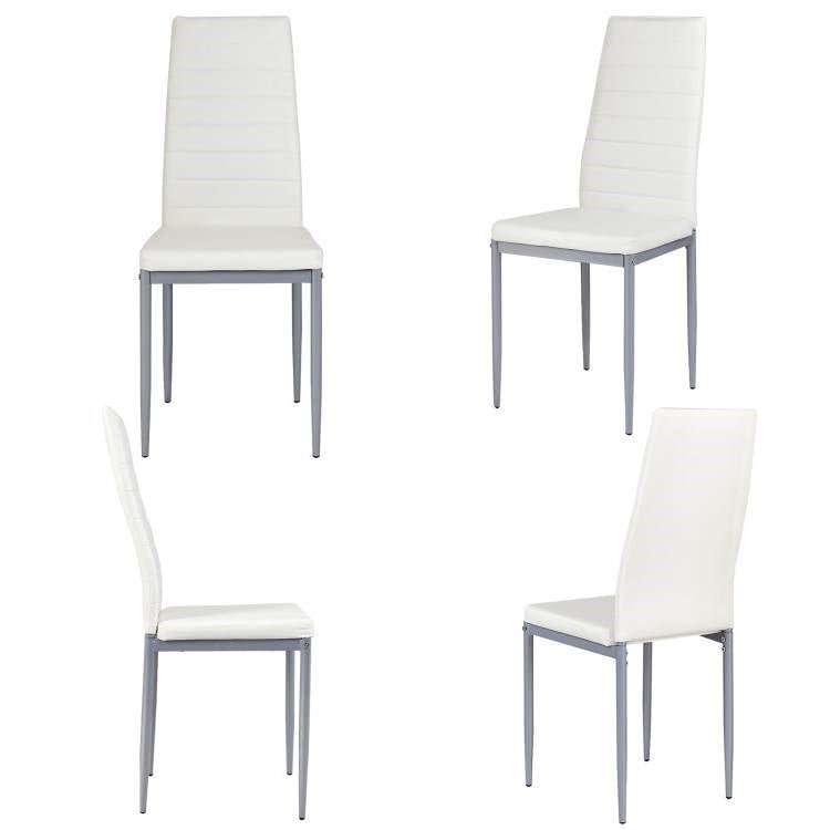 Set of 4 Modern High Back White PVC Leather Dining Chairs with Metal Legs - The Sturdy Wood Company