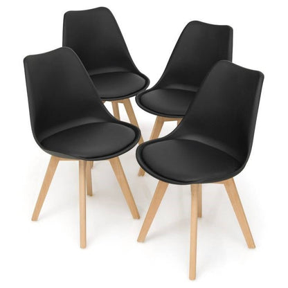 Set of 4 Modern Mid-Century Style Black PU Leather Dining Chairs with Wood Legs - The Sturdy Wood Company