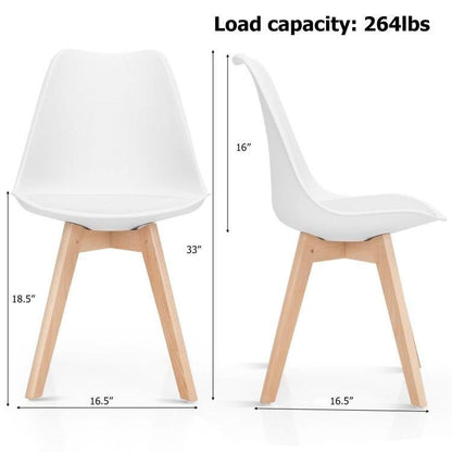 Set of 4 Modern Mid-Century Style White PU Leather Dining Chairs with Wood Legs - The Sturdy Wood Company