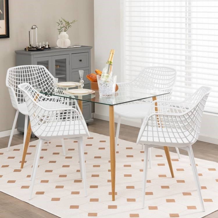 Set of 4 Modern Mid-Century White Mesh Dining Chair with Ergonomic Backrest - The Sturdy Wood Company