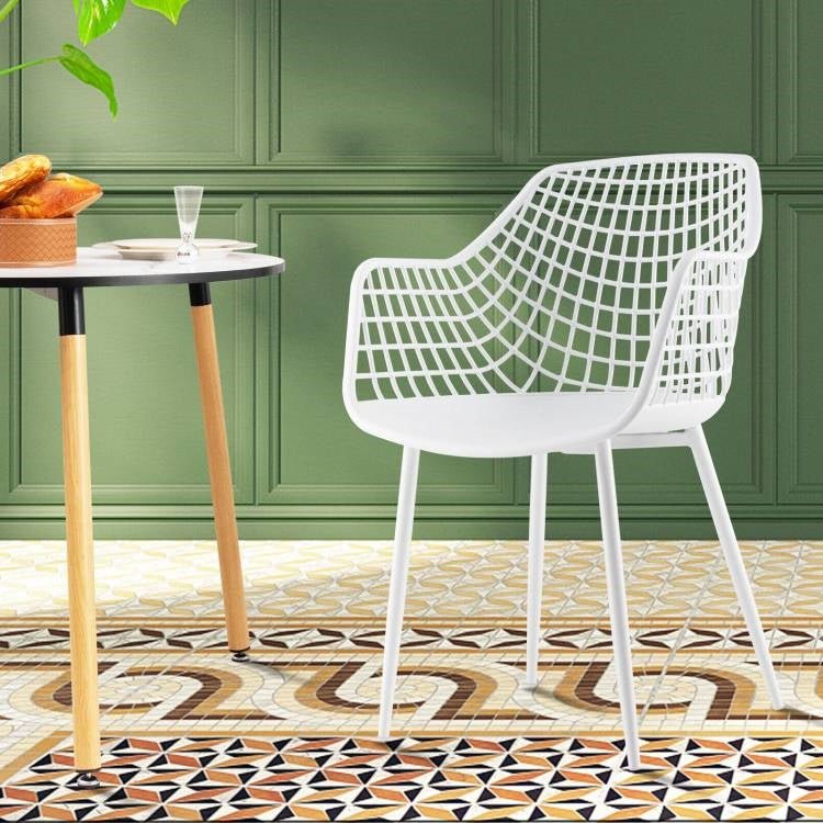 Set of 4 Modern Mid-Century White Mesh Dining Chair with Ergonomic Backrest - The Sturdy Wood Company