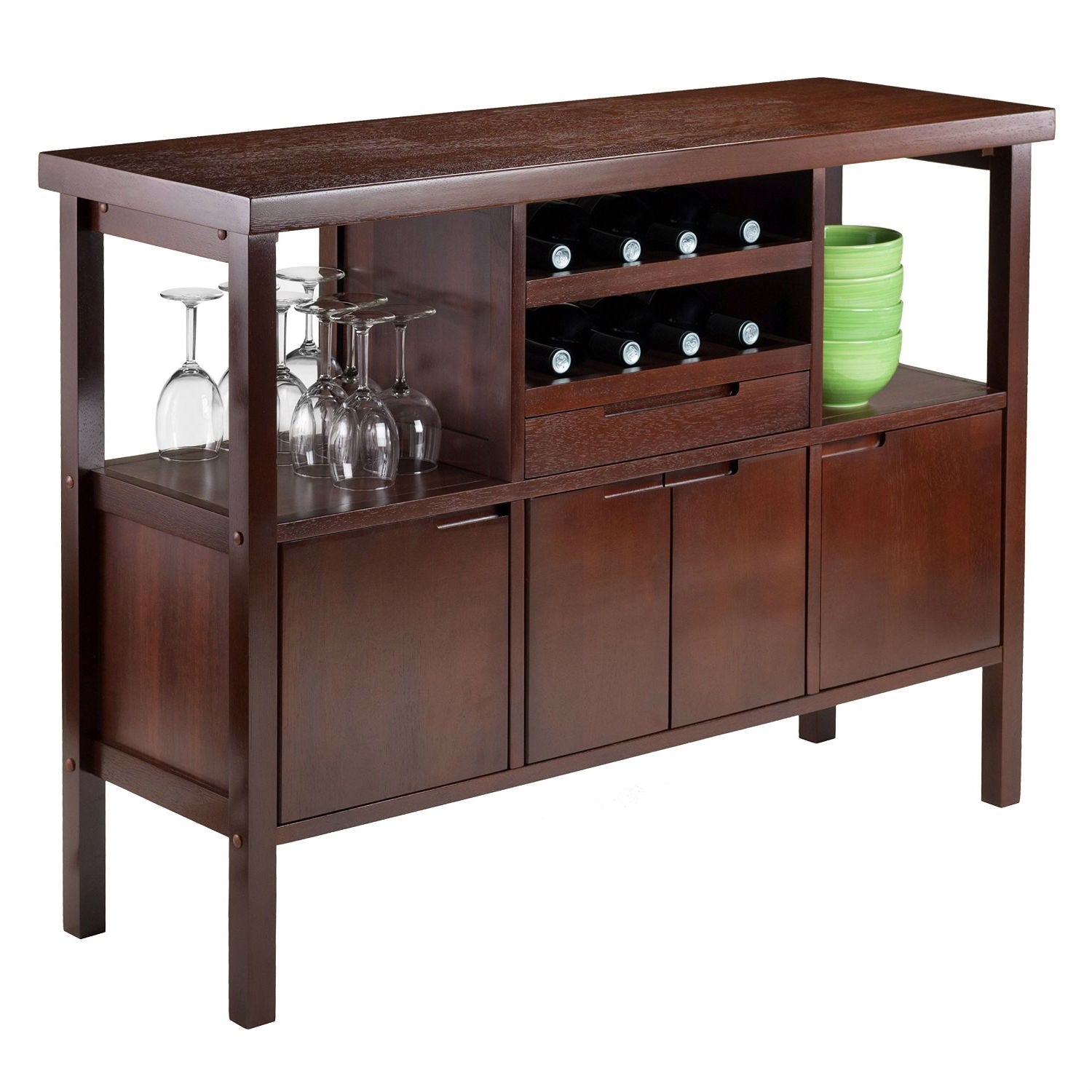 Sideboard Buffet Table Wine Rack in Brown Wood Finish - The Sturdy Wood Company