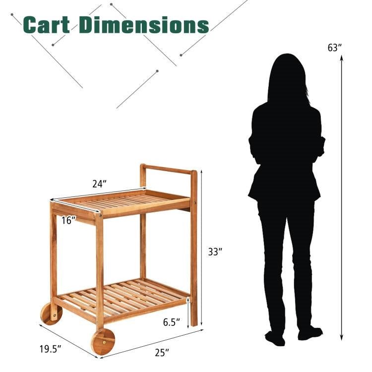 Solid Wood Rolling Serving Cart Kitchen Island with Bottom Shelf - The Sturdy Wood Company