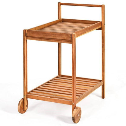 Solid Wood Rolling Serving Cart Kitchen Island with Bottom Shelf - The Sturdy Wood Company