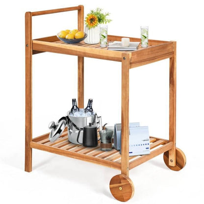 Solid Wood Rolling Serving Cart Kitchen Island with Bottom Shelf - The Sturdy Wood Company