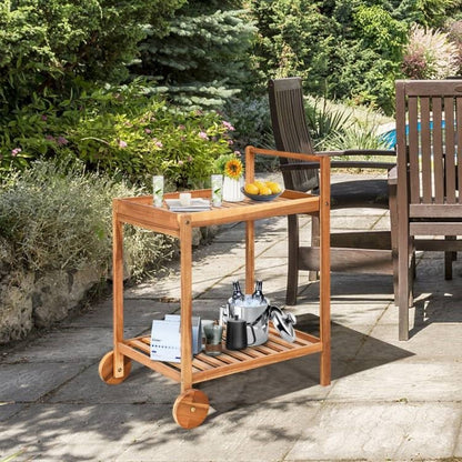 Solid Wood Rolling Serving Cart Kitchen Island with Bottom Shelf - The Sturdy Wood Company