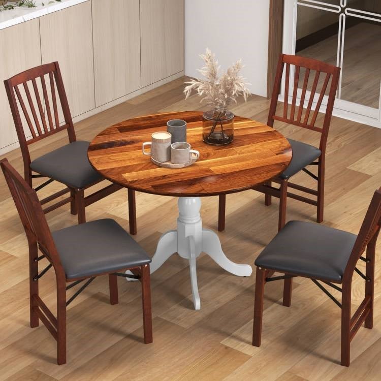 Solid Wood Round 40-inch Kitchen Dining Table with White Legs and Brown Top - The Sturdy Wood Company