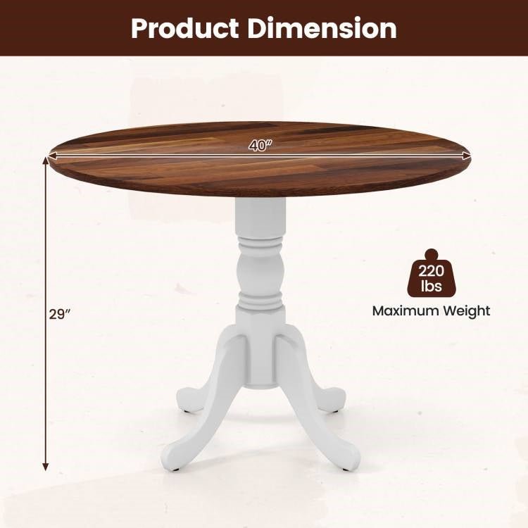 Solid Wood Round 40-inch Kitchen Dining Table with White Legs and Brown Top - The Sturdy Wood Company