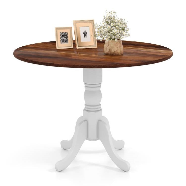 Solid Wood Round 40-inch Kitchen Dining Table with White Legs and Brown Top - The Sturdy Wood Company