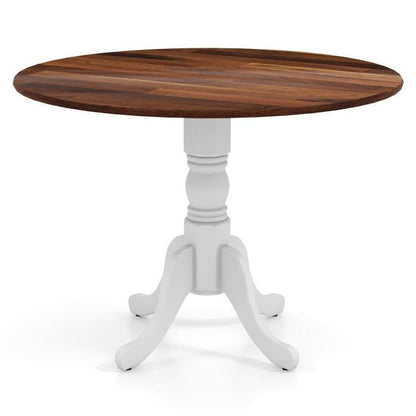 Solid Wood Round 40-inch Kitchen Dining Table with White Legs and Brown Top - The Sturdy Wood Company