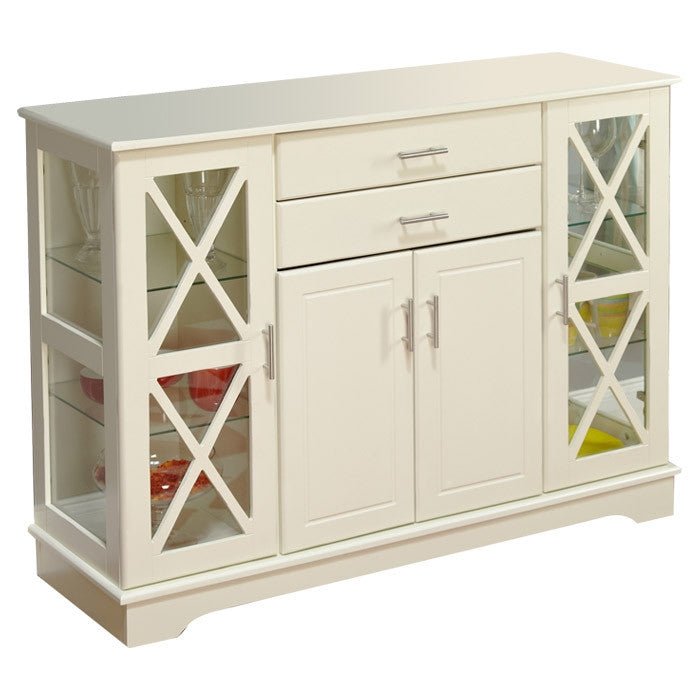 White Wood Buffet Sideboard Cabinet with Glass Display Doors - The Sturdy Wood Company