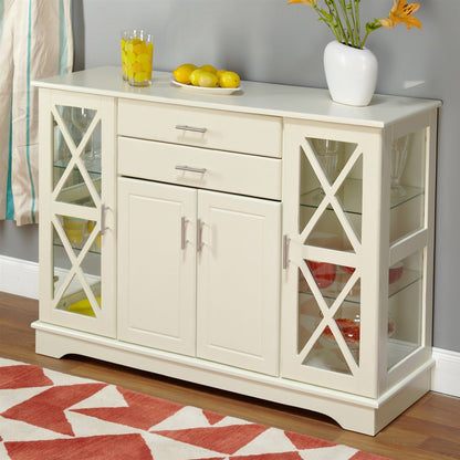 White Wood Buffet Sideboard Cabinet with Glass Display Doors - The Sturdy Wood Company