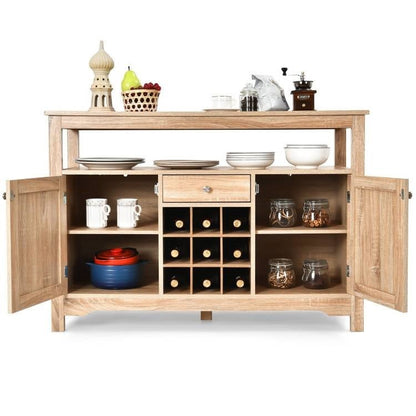 Wood Sideboard Dining Buffet Server Cabinet with Wine Rack and Storage Shelf - The Sturdy Wood Company