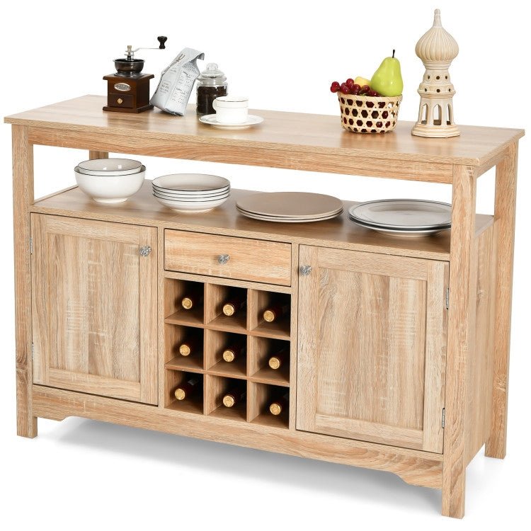 Wood Sideboard Dining Buffet Server Cabinet with Wine Rack and Storage Shelf - The Sturdy Wood Company